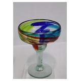 Hand-Blown Margarita Barware Set - 1 Pitcher & 4 Glasses, Colorful Swirl Art Glass