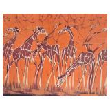 Large Vintage Genuine Batik Painting w/ Giraffes