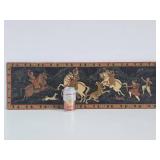 Excellent Original Antique Tiger Hunt Painting on Carved Wood Panel