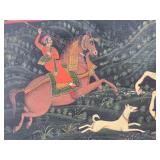 Excellent Original Antique Tiger Hunt Painting on Carved Wood Panel