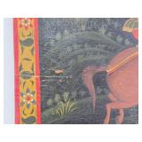 Excellent Original Antique Tiger Hunt Painting on Carved Wood Panel