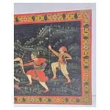 Excellent Original Antique Tiger Hunt Painting on Carved Wood Panel