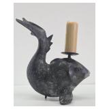 Large Vintage Bronze Fish Candle Stand