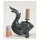 Large Vintage Bronze Fish Candle Stand