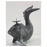 Large Vintage Bronze Fish Candle Stand