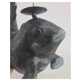 Large Vintage Bronze Fish Candle Stand