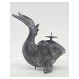 Large Vintage Bronze Fish Candle Stand