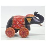 Vintage Carved & Painted Wood Elephant Pull Toy