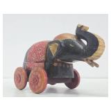 Vintage Carved & Painted Wood Elephant Pull Toy