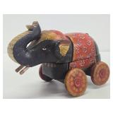 Vintage Carved & Painted Wood Elephant Pull Toy