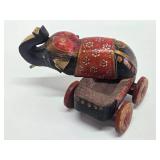 Vintage Carved & Painted Wood Elephant Pull Toy
