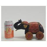 Vintage Carved & Painted Wood Elephant Pull Toy