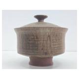 Excellent Mid Century Signed Studio Art Pottery footed Bowl w/Lid