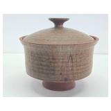Excellent Mid Century Signed Studio Art Pottery footed Bowl w/Lid