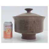 Excellent Mid Century Signed Studio Art Pottery footed Bowl w/Lid