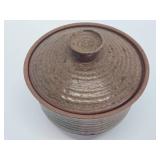 Excellent Mid Century Signed Studio Art Pottery footed Bowl w/Lid