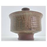 Excellent Mid Century Signed Studio Art Pottery footed Bowl w/Lid