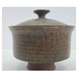 Excellent Mid Century Signed Studio Art Pottery footed Bowl w/Lid