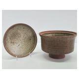 Excellent Mid Century Signed Studio Art Pottery footed Bowl w/Lid