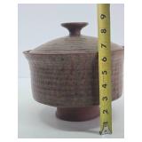 Excellent Mid Century Signed Studio Art Pottery footed Bowl w/Lid