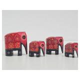 Set of Small Vintage Carved Wood & Painted Elephants