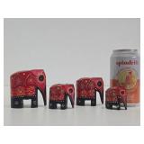 Set of Small Vintage Carved Wood & Painted Elephants