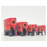 Set of Small Vintage Carved Wood & Painted Elephants