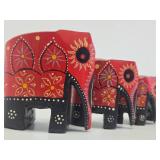 Set of Small Vintage Carved Wood & Painted Elephants
