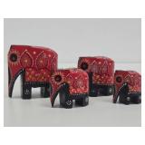 Set of Small Vintage Carved Wood & Painted Elephants