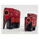 Set of Small Vintage Carved Wood & Painted Elephants