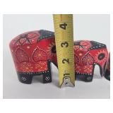 Set of Small Vintage Carved Wood & Painted Elephants