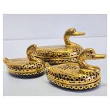 Fine Vintage Japanese Gilt Black Lacquered Wood Duck Boxes