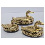 Fine Vintage Japanese Gilt Black Lacquered Wood Duck Boxes