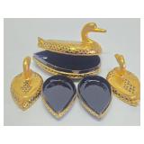 Fine Vintage Japanese Gilt Black Lacquered Wood Duck Boxes