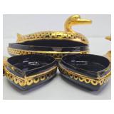 Fine Vintage Japanese Gilt Black Lacquered Wood Duck Boxes