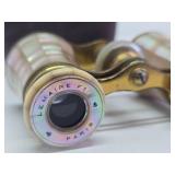 Antique Brass & Mother of Pearl French Opera Glasses w/Leather Case