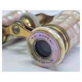 Antique Brass & Mother of Pearl French Opera Glasses w/Leather Case