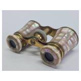 Antique Brass & Mother of Pearl French Opera Glasses w/Leather Case