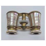 Antique Brass & Mother of Pearl French Opera Glasses w/Leather Case