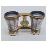 Antique Brass & Mother of Pearl French Opera Glasses w/Leather Case
