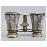 Antique Brass & Mother of Pearl French Opera Glasses w/Leather Case