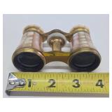 Antique Brass & Mother of Pearl French Opera Glasses w/Leather Case