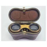 Antique Brass & Mother of Pearl French Opera Glasses w/Leather Case
