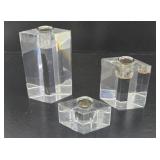 3 Vintage Mid Century Lucite Candle Stands