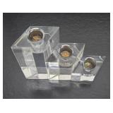 3 Vintage Mid Century Lucite Candle Stands