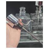 Antique Etched Glass Backbar Liquor Bottle Set w/Vintage Lucite Holder