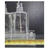 Antique Etched Glass Backbar Liquor Bottle Set w/Vintage Lucite Holder