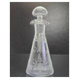 Lovely Etched Antique Crystal Oil & Vinegar Bottle w/Stopper