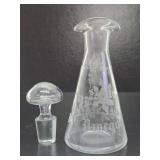 Lovely Etched Antique Crystal Oil & Vinegar Bottle w/Stopper
