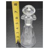 Lovely Etched Antique Crystal Oil & Vinegar Bottle w/Stopper